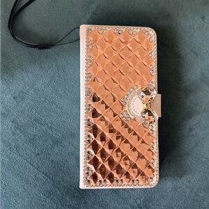New iPhone 16 Pro Max Rose Gold Diamond Pattern Phone Wallet
